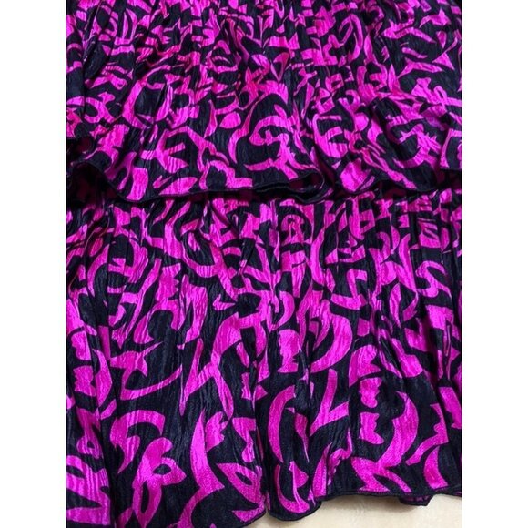 Vintage Fuchsia Pink Silk 3 Layered Ruffle Midi Skirt y2k retro M - Picture 2 of 5